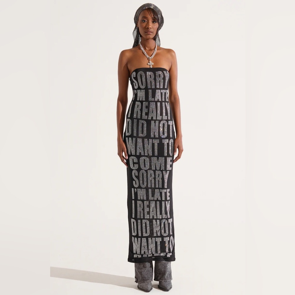 NWT.  AKIRA I'm Late Rhinestone Graphic Midi Dress. - Picture 6 of 9